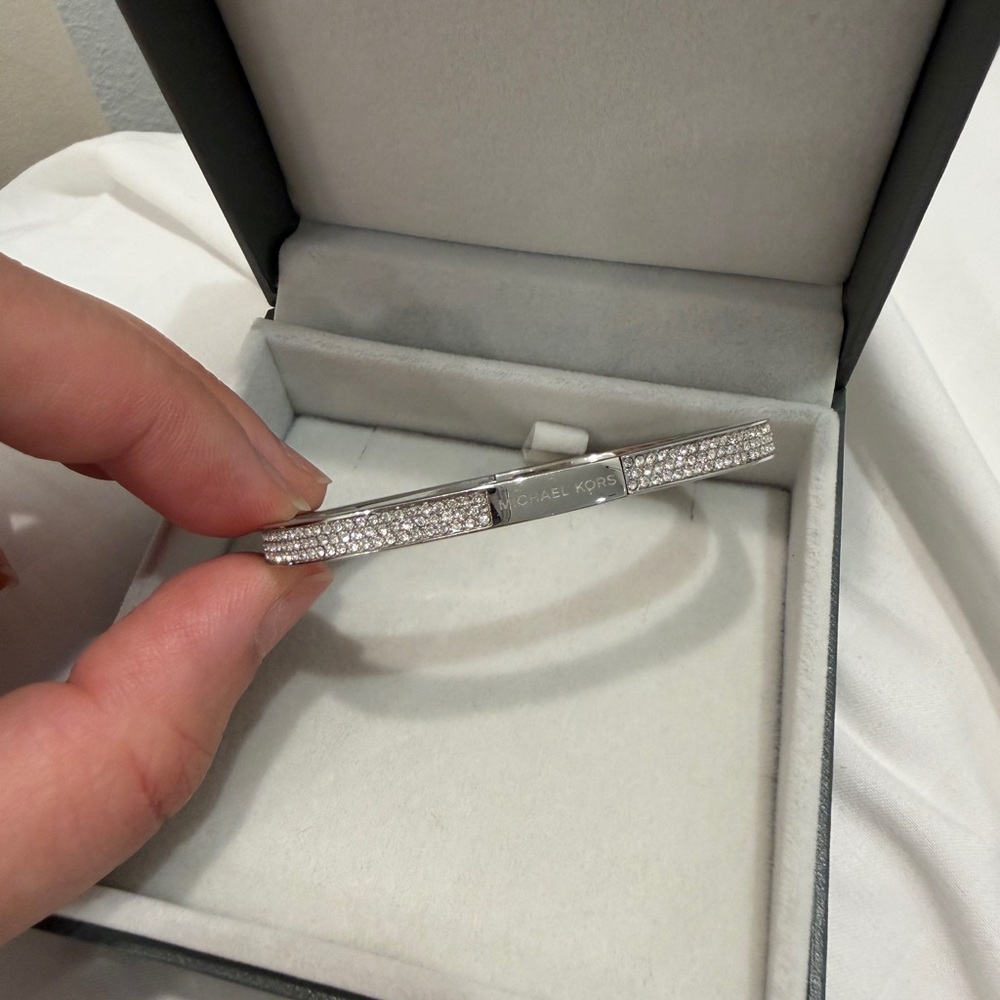 Michael Kors Silver Crystal Pavé Hinged Bangle Bracelet